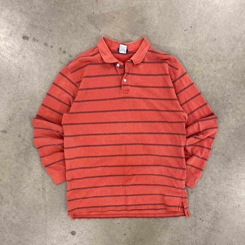 Vintage Y2K Old Navy 2 Toned Striped Polo Longsleeve Shirt Size Large